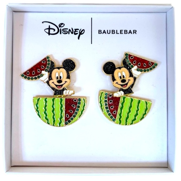 Baublebar Disney Mickey Mouse Watermelon Dangle Earrings Rhinestones NEW - Picture 1 of 4
